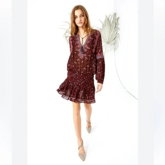 Ulla Johnson Burgundy Gita Floral Silk Mini Dress - Extra Small XS (0) - Picture 3 of 11